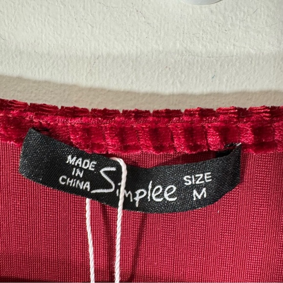 NWT Simplee True Wrap Dress Red Velvet Ribbed Short Sleeves - Picture 10 of 12